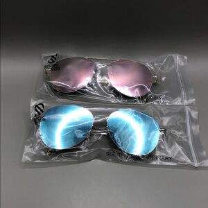 Sojos Aviator Empire Sunglasses Unisex Silver Gold Frame, Pink Blue Lens NEW